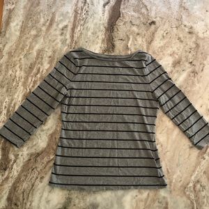 Gray & Black Striped 3/4 Sleeve Top